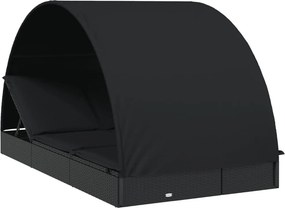 vidaXL Ξαπλώστρα 2 Ατόμων Στρογγ Οροφή Μαύρη 211x112x140εκ Συνθ. Ρατάν