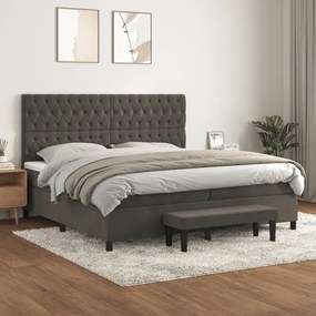 Κρεβάτι Boxspring με Στρώμα Σκούρο Γκρι 200x200 εκ. Βελούδινο