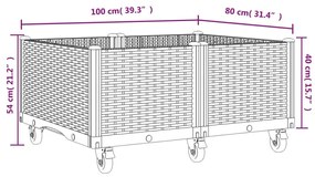 Ζαρντινιέρα Κήπου με Ροδάκια Γκρι 100x80x54εκ. Πολυπροπυλένιο - Γκρι