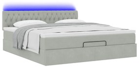 vidaXL Οθωμανικό κρεβάτι με στρώμα&LEDs Ανοιχτό γκρι 160x200cm Βελούδο
