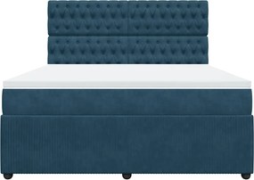 vidaXL Κρεβάτι Boxspring με Στρώμα Μπλε 180x200 εκ. Βελούδινο
