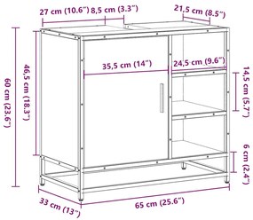 ντουλάπι νιπτήρα μπάνιου καπνιστή δρυς 65x33x60 cm - Καφέ