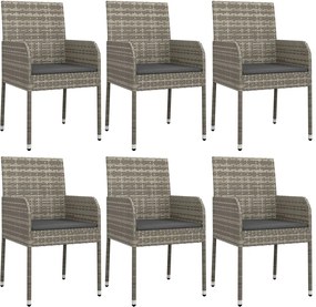 vidaXL Σετ Τραπεζαρίας Κήπου 7 τεμ. Γκρι Συνθ. Ρατάν με Μαξιλάρια