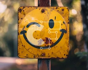 Intra Συλλεκτικό Ξύλινο Παζλ Plywood 4mm - Κίτρινο Smiley Face σημάδι στο Old Street Pole Σε Ξύλινο Κουτί - Διαστάσεις Puzzle: 10x10 cm – 25 κομμάτια