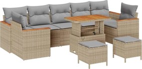 vidaXL Σετ Καναπέ Κήπου με μαξιλάρι 10 pcs Μπεζ Πολυ ράταν