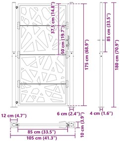 Πύλη κήπου Μαύρη 105x180 cm Ατσάλινη ελαφριά σχεδίαση - Μαύρο