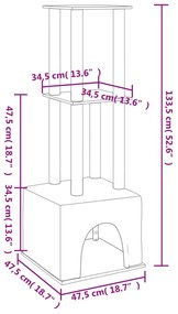 Γατόδεντρο Aνοιχτό Γκρι 133,5 εκ με Στύλους Ξυσίματος από Σιζάλ - Γκρι