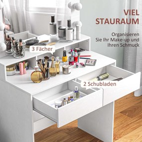 HOMCOM Τουαλέτα με φωτιζόμενο καθρέφτη, συρτάρια, 3 επιλογές φωτισμού, 10 λαμπτήρες, μοντέρνο έπιπλο μακιγιάζ σε λευκό