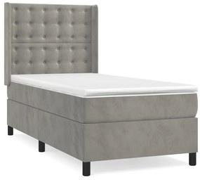 vidaXL Κρεβάτι Boxspring με Στρώμα Ανοιχτό Γκρι 90x190 εκ. Βελούδινο