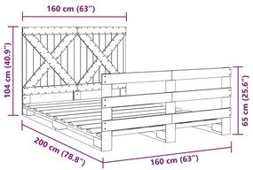 Πλαίσιο Κρεβατιού με Κεφαλάρι 160x200 εκ. από Μασίφ Ξύλο Πεύκου - Καφέ