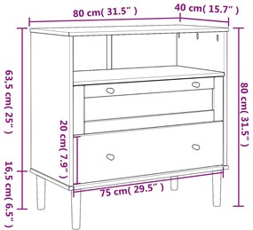 Μπουφές SENJA Μαύρο / Ρατάν 80x40x80 εκ. Μασίφ Ξύλο Πεύκου - Μαύρο