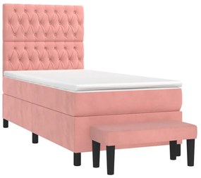 vidaXL Κρεβάτι Boxspring με Στρώμα Ροζ 80 x 200 εκ. Βελούδινο