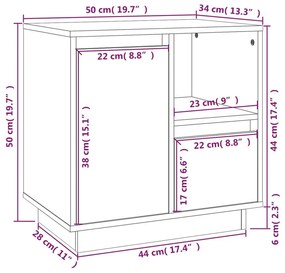 Κομοδίνα 2 τεμ. Μαύρα 50x34x50 εκ. από Μασίφ Ξύλο Πεύκου - Μαύρο