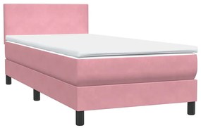 vidaXL Κρεβάτι Boxspring με Στρώμα &amp; LED Ροζ 80x220 εκ. Βελούδινο
