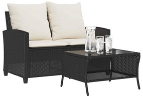 Καναπές κήπου 2θέσιος με μαξιλάρια&Τραπέζι Μαύρο Poly Rattan