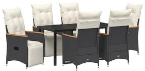 vidaXL Σέτ φαγητού για κήπο με μαξιλάρι 7 pcs Μαύρο Πολυ ράταν
