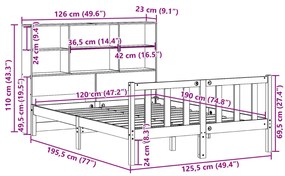 Κρεβάτι Βιβλιοθήκη Χωρίς Στρώμα 120x190 εκ Μασίφ Ξύλο Πεύκου - Καφέ