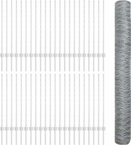 vidaXL Εξωτερική εξάγωνη περίφραξη με στήλη 100 x 1 μ Ασημί Δίχτυ