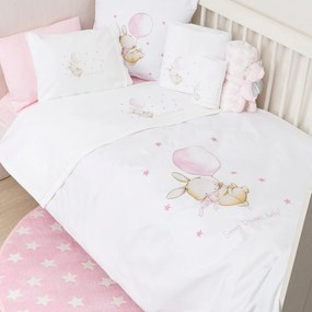 Borea Σεντόνια Κούνιας Σετ Sweet Dreams Baby Λευκό-Ροζ (2) 120 x 160 cm + 30 x 40 cm Λευκό-Ροζ