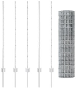 vidaXL Ευρωπαϊκή Φράχτης με 10 Στυλίσες Ασημί 1,2x10 μ Ατσάλι