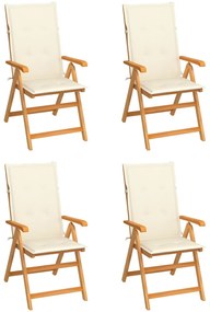 vidaXL Καρέκλες Κήπου 4 τεμ. από Μασίφ Ξύλο Teak με Κρεμ Μαξιλάρια