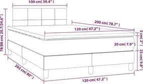vidaXL Κρεβάτι Boxspring με Στρώμα Μπλε 120x200 εκ. Υφασμάτινο