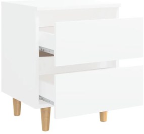 vidaXL Κομοδίνα 2 τεμ. Λευκά 40x35x50εκ. Πόδια από Μασίφ Ξύλο Πεύκου