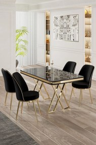 Dining Table &amp; Chairs Set (5 Pieces) Vals - Black Marble, Gold, Black Black Marble
Gold
Black