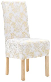 Καλύμματα Καρέκλας Ελαστικά Ίσια 6 τεμ. Λευκά με Χρυσό Τύπωμα
