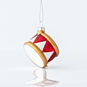 Eurolamp Στολίδι Τύμπανο Γυάλινο 6x5x4cm Κόκκινο-Λευκό 600-45175