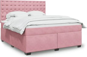 vidaXL Κρεβάτι Boxspring με Στρώμα Ροζ 180x200 εκ. Βελούδινο