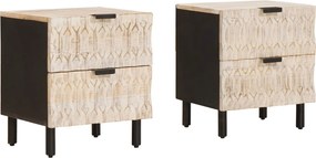 vidaXL Κομοδίνο 2 pcs Λευκό 40 x 33 x 46 εκ. Στερεό ξύλο μάνγκο