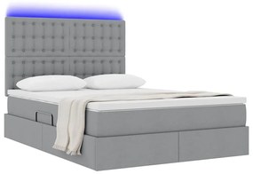 vidaXL Κρεβάτι με αποθηκευτικό χώρο και LED Ανοιχτό γκρι 140 x 200 cm