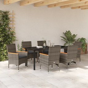 vidaXL Σετ Τραπεζαρίας 7 Τεμαχίων με Μαξιλάρια Γκρίζο Πολυρατάν