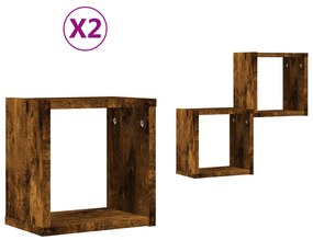 vidaXL Κρεμαστά Ράφια Καπνιστός δρυς Μασίφ ξύλο δρυός Μεσαίο