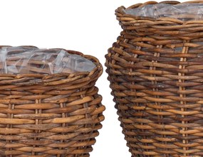 vidaXL Καλάθι φυτών με αποθήκευση 2 pcs Καφέ Ρατάν Lacak