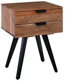 ANKO Κομοδίνο Μέταλλο Βαφή Μαύρο, Ξύλο Ακακία Φυσικό