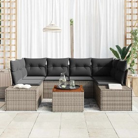 vidaXL Σετ Καναπέ Κήπου με μαξιλάρι 7 pcs Γκρι Πολυ ράταν
