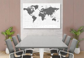 Εικόνα στο φελλό ενός πολιτικού χάρτη του κόσμου σε μαύρο & άσπρο - 90x60  wooden