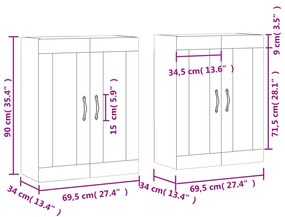 Ντουλάπια Τοίχου 2 τεμ. Γυαλιστερό Λευκό από Επεξεργασμένο ξύλο - Λευκό