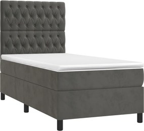 vidaXL Κρεβάτι Boxspring με Στρώμα Σκούρο Γκρι 100x200 εκ. Βελούδινο