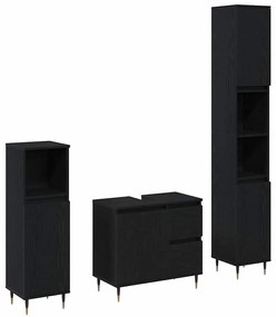 vidaXL Σετ Επίπλων Μπάνιου με πόρτα 3 pcs Μαύρη Οξυά 30 x 30 x 190 εκ