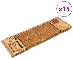 vidaXL Πατάκια Σκάλας Αυτοκόλλητα 15 τεμ. Μπεζ 65x21x4 εκ.