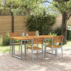 vidaXL Σέτ φαγητού για κήπο 5 pcs Γκρι και καφέ Μασίφ ξύλο ακακίας