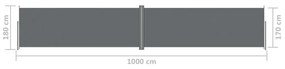 Σκίαστρο Πλαϊνό Συρόμενο Ανθρακί 180 x 1000 εκ. - Ανθρακί