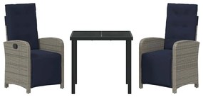 vidaXL Σέτ φαγητού για κήπο με μαξιλάρι 3 pcs Γκρι συνθετικό ρατάν