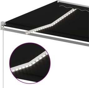 vidaXL Χειροκίνητη τέντα με ηλιακό LED 5 x 3 m Ανθρακί