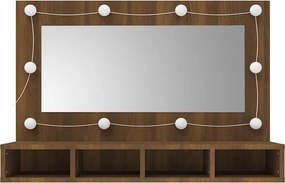 vidaXL Έπιπλο Καθρέπτη με LED Καφέ Δρυς 90x31,5x62 εκ.