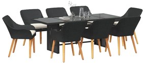 vidaXL Σέτ φαγητού για κήπο με μαξιλάρι 9 pcs Μαύρο συνθετικό ρατάν
