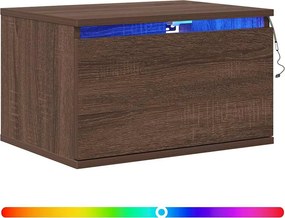 vidaXL Κομοδίνο Επιτοίχιο με Φώτα LED Καφέ Δρυς